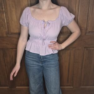 Lavender Puff Sleeve Peplum Top